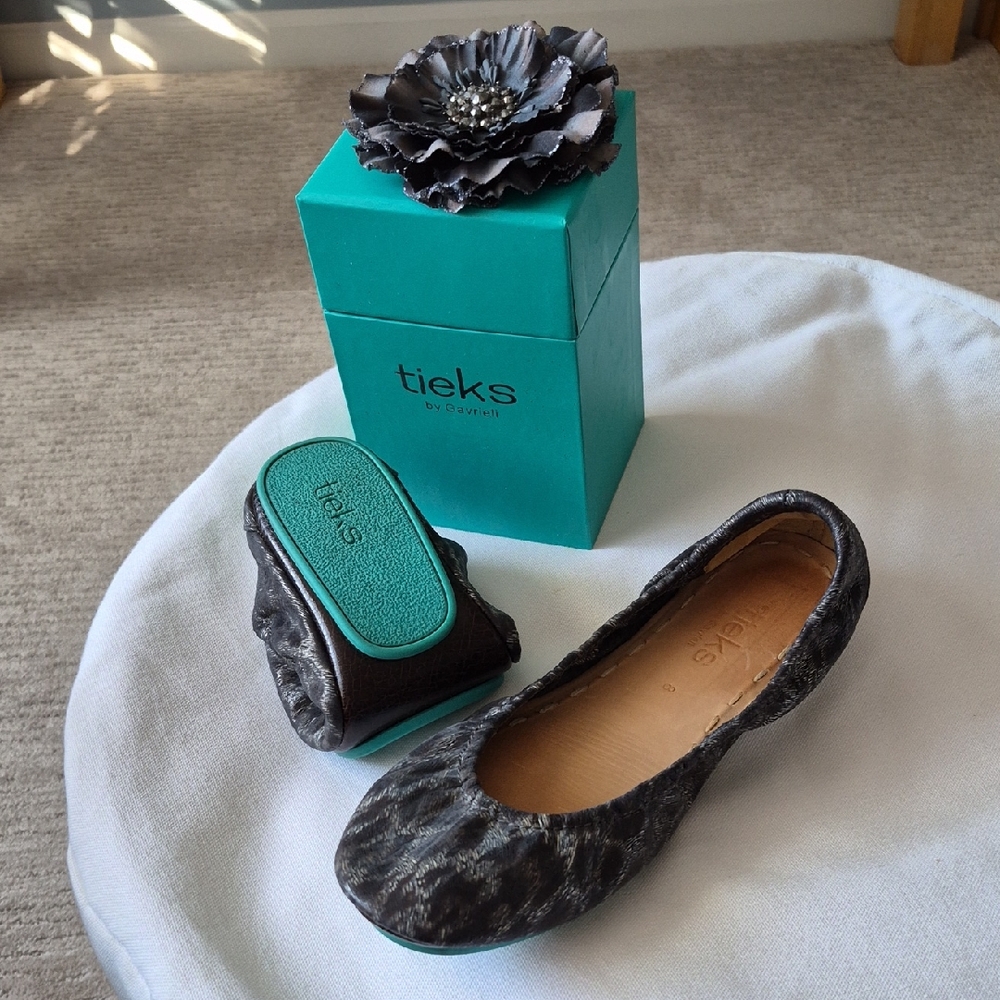 Tieks Black Leopard Ballet Flats